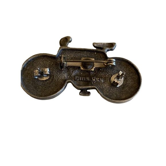 Vintage Ms. Dee Pewter tone Bicycle Bike Brooch Pin Earrings Set - Picture 4 of 6